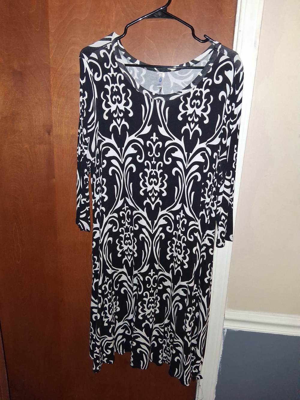 Black & White Damask Midi Dress - Classic Women's Midi